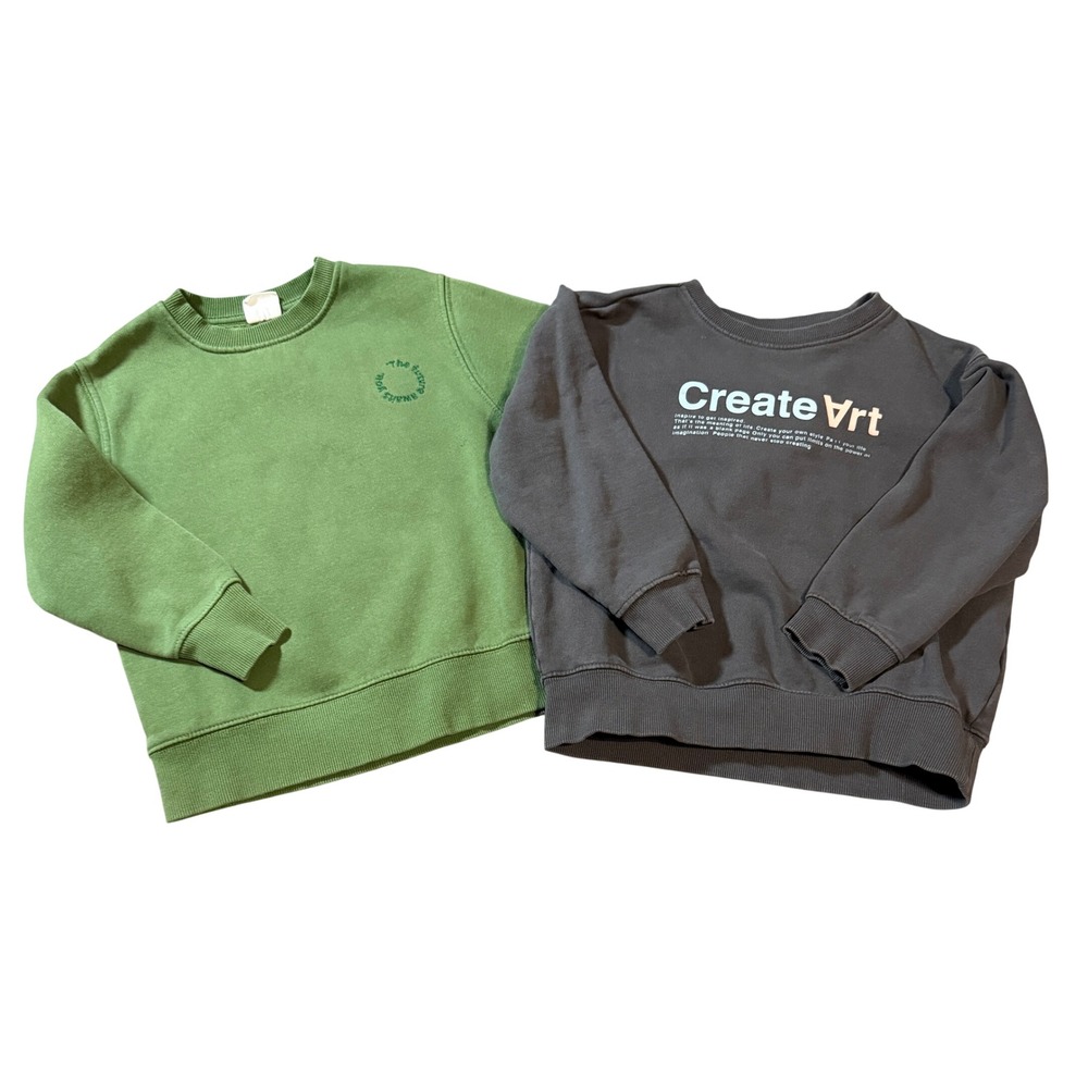 Zara Kids 6-7 Sweatshirt Gray Green Unisex Boy Girl Art Embroidered Motivation‎